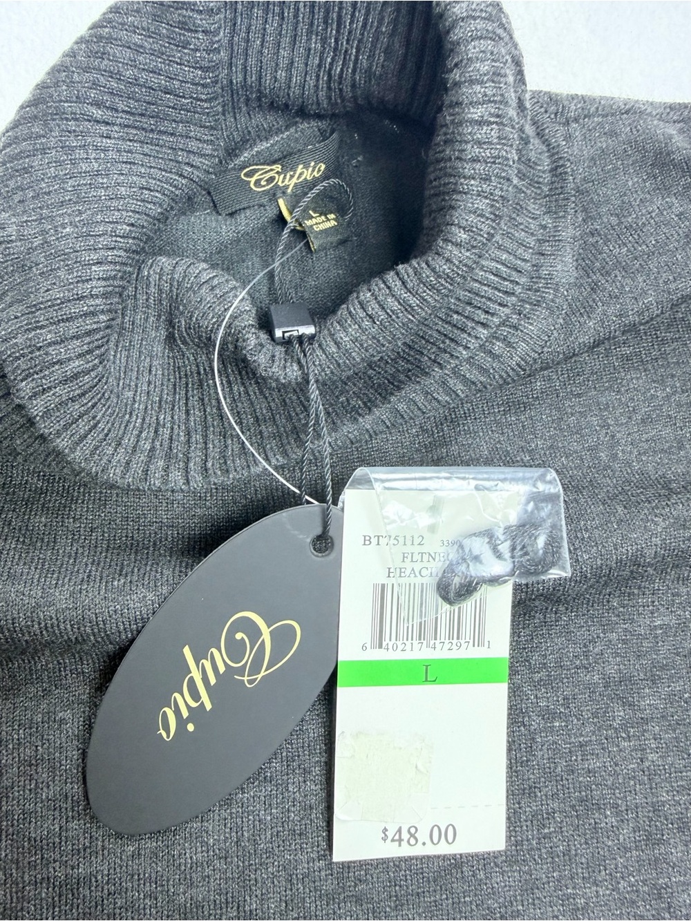 Cupio Gray Turtleneck Sweater Button Cuff Long Sleeve Heather Charcoal Size L - Picture 4 of 7
